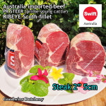 Beef Ribeye AUSTRALIA PR STEER (prime young cattle) AGED by producer brand SWIFT FROZEN steak cuts 3/4 & 1 inch price/kg 3-4pcs (Scotch-Fillet / Cube-Roll)